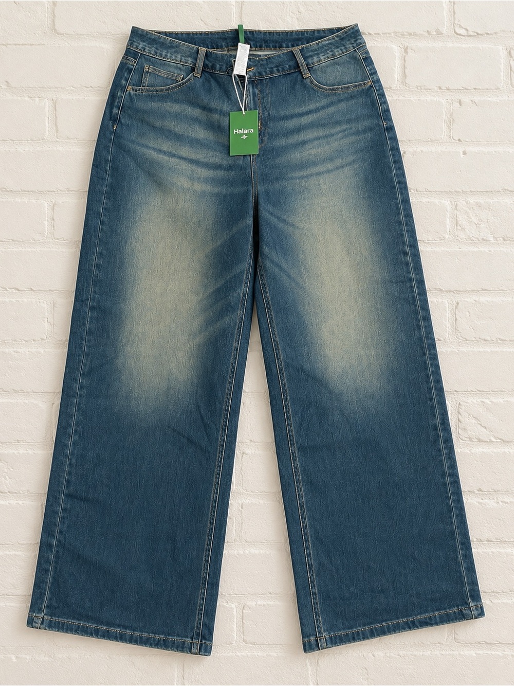 HALARA Blue Wide-Leg Denim Jeans with Light Fade